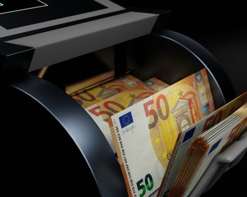 50 euro in cash dispenser. Withdrawal of cash from an ATM. 50 euro in cash dispenser. Withdrawal of cash from an ATM. Financial transaction in the bank terminal. EUR.